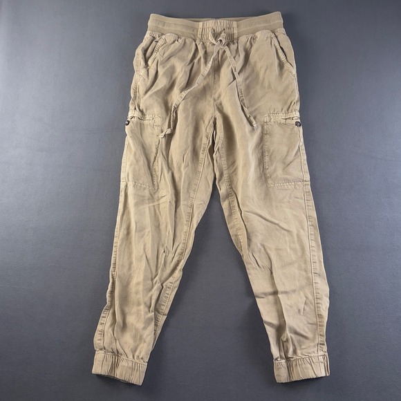 aerie Pants - Aerie Women Tan Khaki Cargo Jogger Pants Size S 100% Lyocell Elastic Waist Cuff